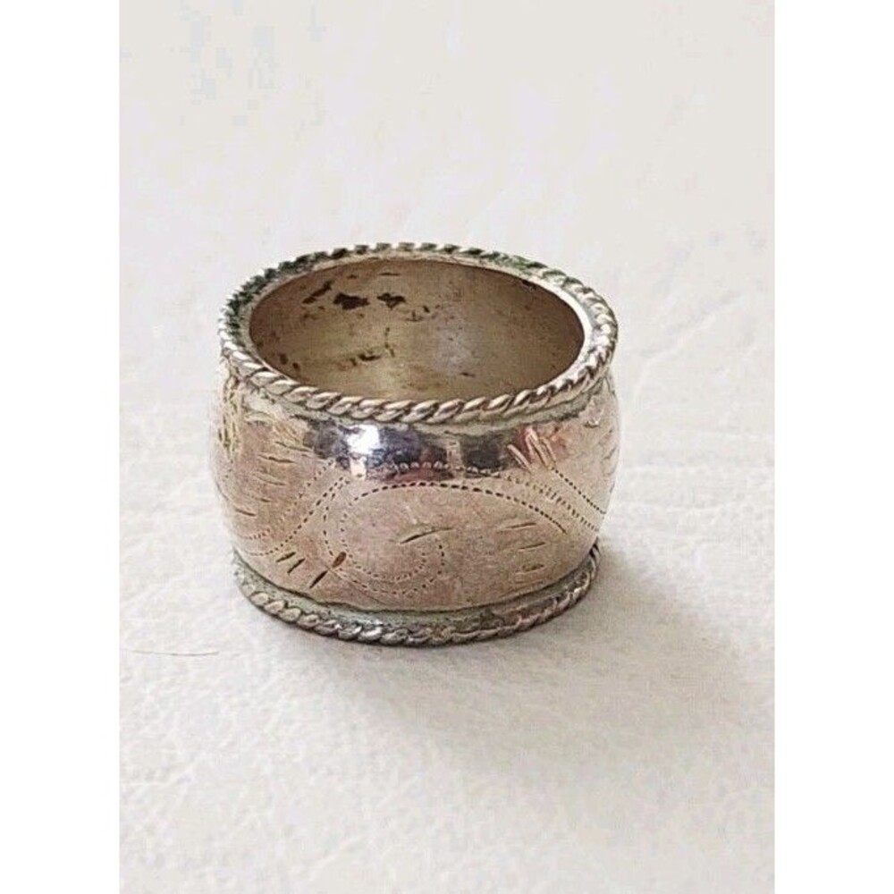 Vintage Sterling Silver Wide Dome Engraved Band Ring Size 7